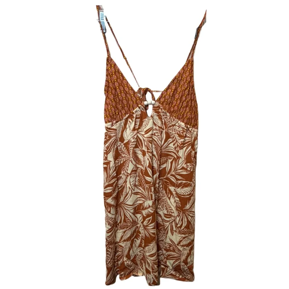 NWT Roxy Ray Of Sunshine Cover Up Beach Sundress Dress Rust Multi Medium